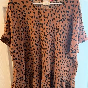 Animal print blouse with ruffle